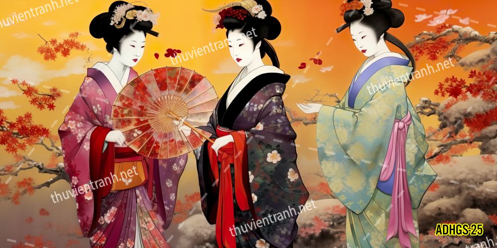 Tranh dán tường hoa cô gái Geisha Nhật Bản-ADHGS-25 - Tranh tường chất lượng cao